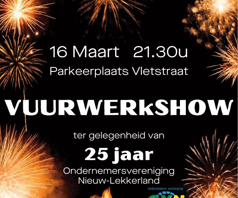Vuurwerkshow op 16 Maart a.s.!